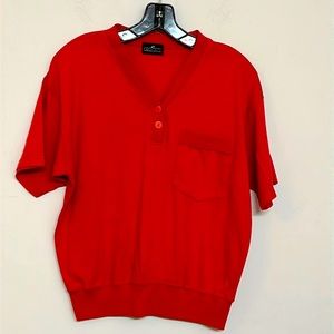 🌞 Cabin Creek red short sleeve v-neck pocket blouse women size L